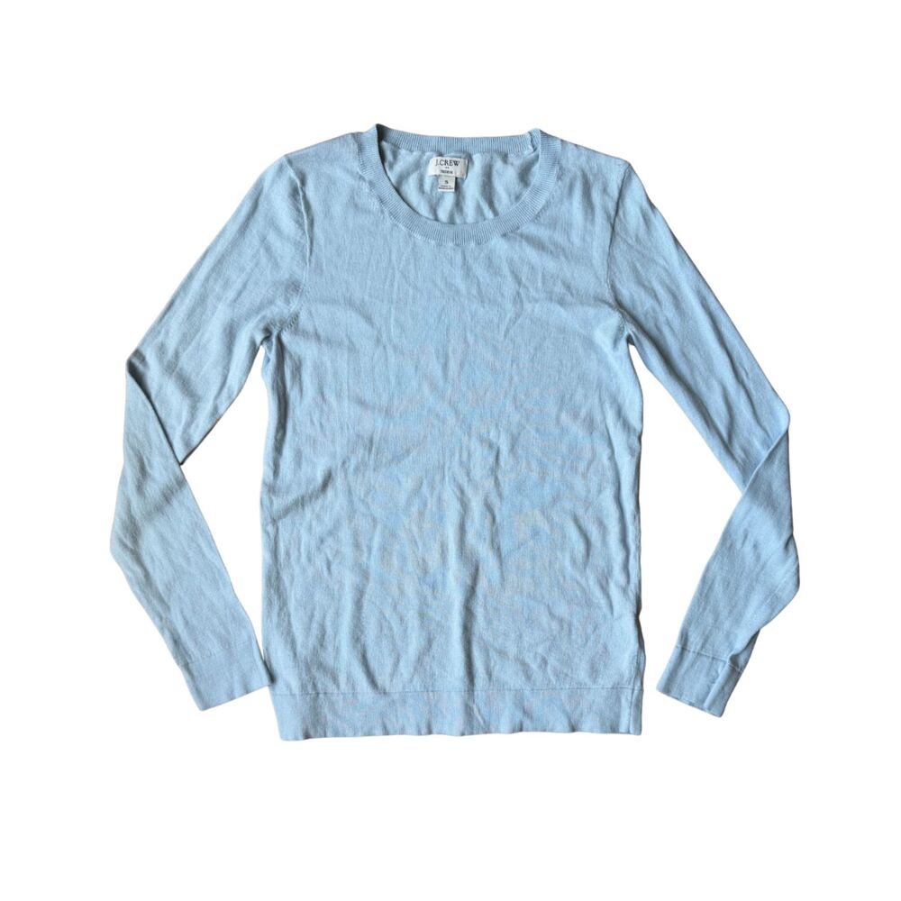 J.Crew Powder Light Blue Teddie Crew Neck Cotton Sweater Size S Preppy